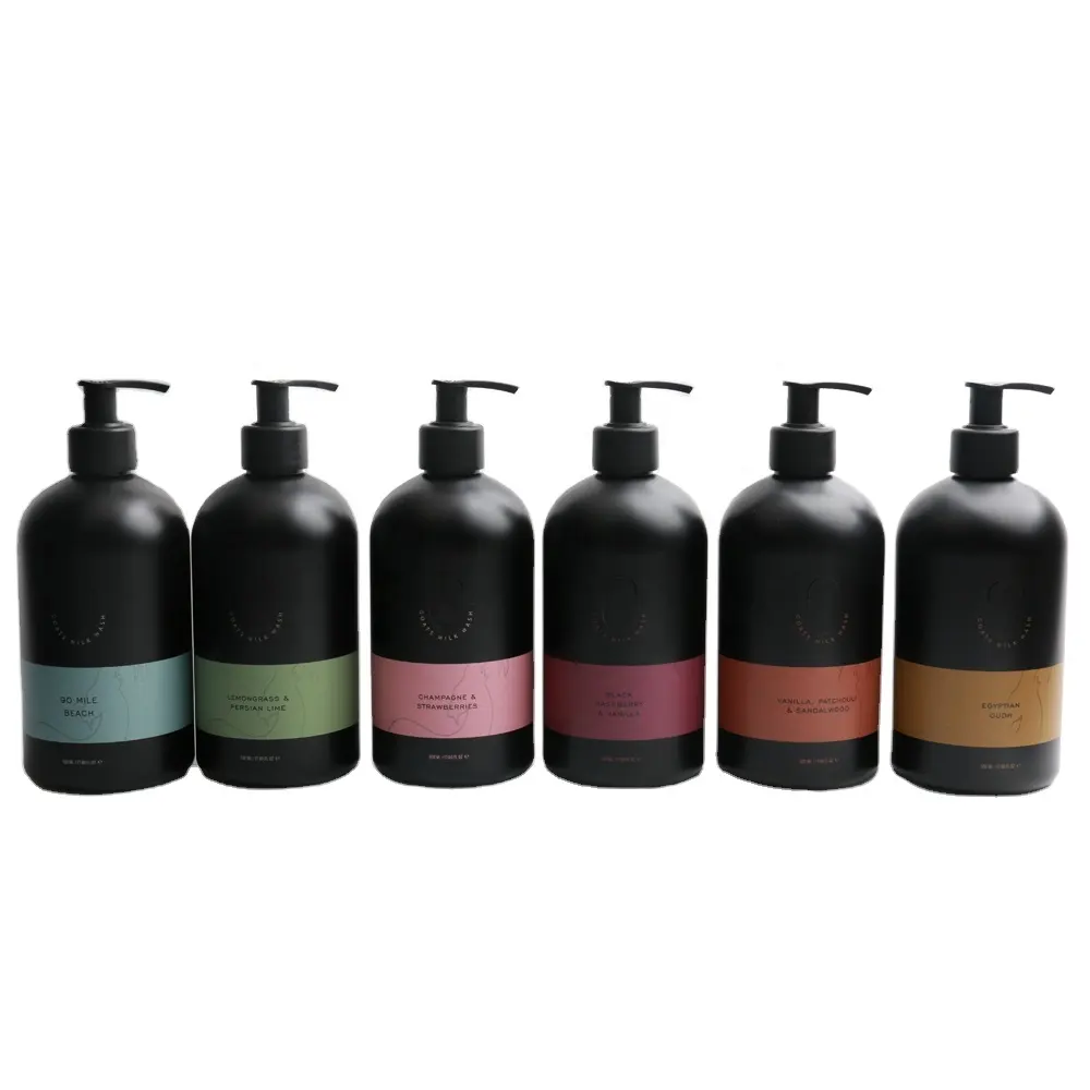 Customized matte black plastic shampoo and conditioner bottles luxury with black lotion pump 500ml