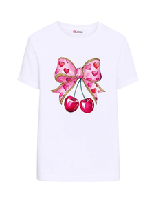 T-Shirt da Donna Socoz con Collo Tondo, Manica Corta, Stampa Cuore e Ciliegia, Stile Casual Sportivo per San Valentino, 100% Cotone Jersey, Primavera - Product Image 1