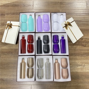 Luxury Insulated Stainless Steel Wine Tumbler Chiller Gift Set With Lid Straw Birthday 2*12oz Tumbler 17oz Wine <b>Bottle</b> Gift <b>Box</b> - Product Image 5