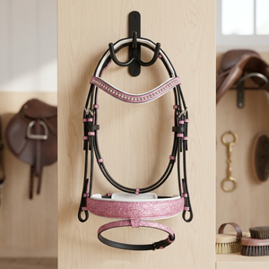 Custom <b>Glitter</b> Leather Horse Bridle with Matching Reins, Padded Anatomical Equestrian Horse Bridle, <b>Pink</b> <b>Glitter</b> Crystal Browban - Product Image 3