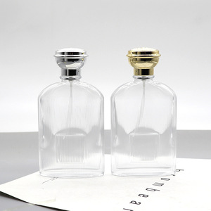 Wholesale 30ml Square Cosmetic <b>Empty</b> <b>Bottles</b> Vertical Striped Glass <b>Perfume</b> Refill Spray <b>Bottles</b> with Snap-On Top - Product Image 1