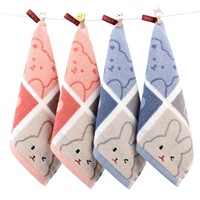 Serviette de toilette carrée en coton pour bébé et enfant, 25x25cm, épaisse, absorbante, avec logo lapin jacquard, prête à l'emploi, en stock