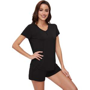 Ensemble de pyjama en viscose de bambou pour femmes, col en V, manches courtes, vêtements de nuit avec poches, tailles S-XXL - Product Image 2