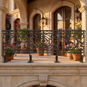 Rampe de balcon et de terrasse de villa en fer forgé traditionnel décoratif, résistante à la rouille, à fixation au sol - Product Image 1