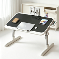 Table de lit pliable réglable en hauteur pour ordinateur portable, plateau inclinable avec tiroir, support de livre, ventilateur USB et lampe pour la lecture et le travail