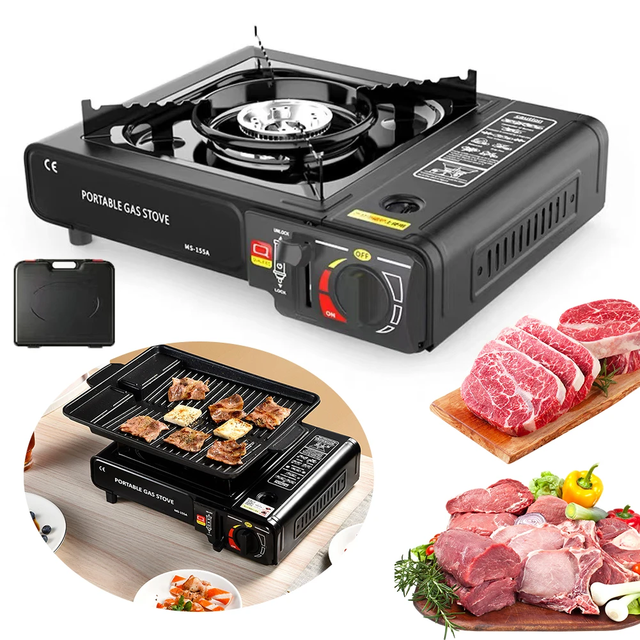 Hiking Camping Kitchen Portable Automatic Steel Butane Gas Camping Cassette Stove for Outdoor Includes Color Box