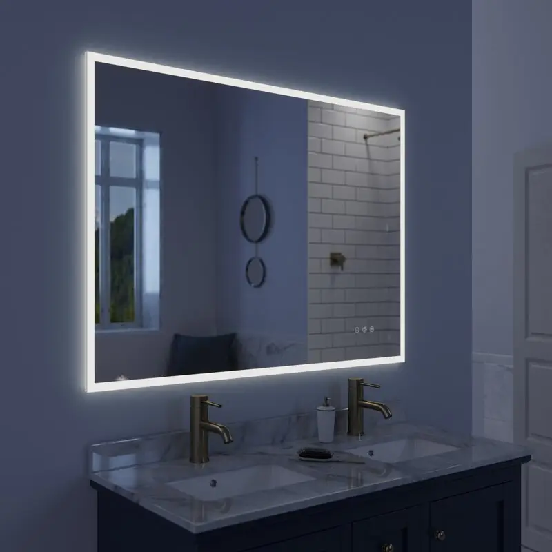 Gương Phòng Tắm Có Đèn Nền Tùy Chỉnh Thời Trang Gương Hình Chữ Nhật Không Khung Gương Phòng Tắm Bluetooth Điện