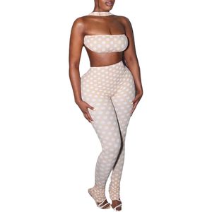 Ensemble 2 pièces personnalisé 2026 pour femme, motif pois, haut dos nu sans manches et pantalon, tenue de club sexy, tricot respirant, printemps-été - Product Image 5