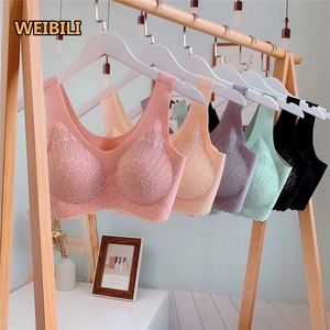 Hot Thailand Comfort Push up Floral Lace Laser Cut Rimless Vest Tube Top <strong>Bra</strong> One Piece Seamless Padded Yoga Sleep Removable <strong>Bras</strong> - Product Image 4