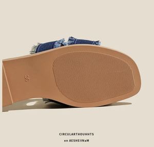 Summer French Style Women's Genuine Leather Denim Flat <b>Slide</b> Sandals Outdoor Half <b>Slippers</b> Casual Mules - Product Image 5