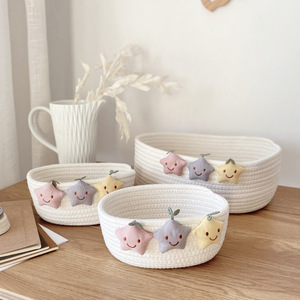 Woven cotton thread drawer organizer, cosmetic storage box, storage basket, <b>bedside</b> <b>table</b>, entryway key storage basket, cotton - Product Image 1