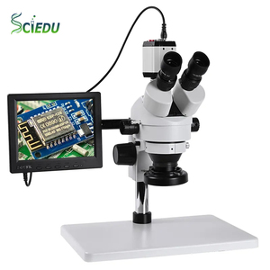 SCIEDUズーム7-45x 8インチLCD HD顕微鏡カメラ4k三眼デジタルVGA CVBS LEDリングライト + 1/3アダプターコンパウンド顕微鏡 - Product Image 1
