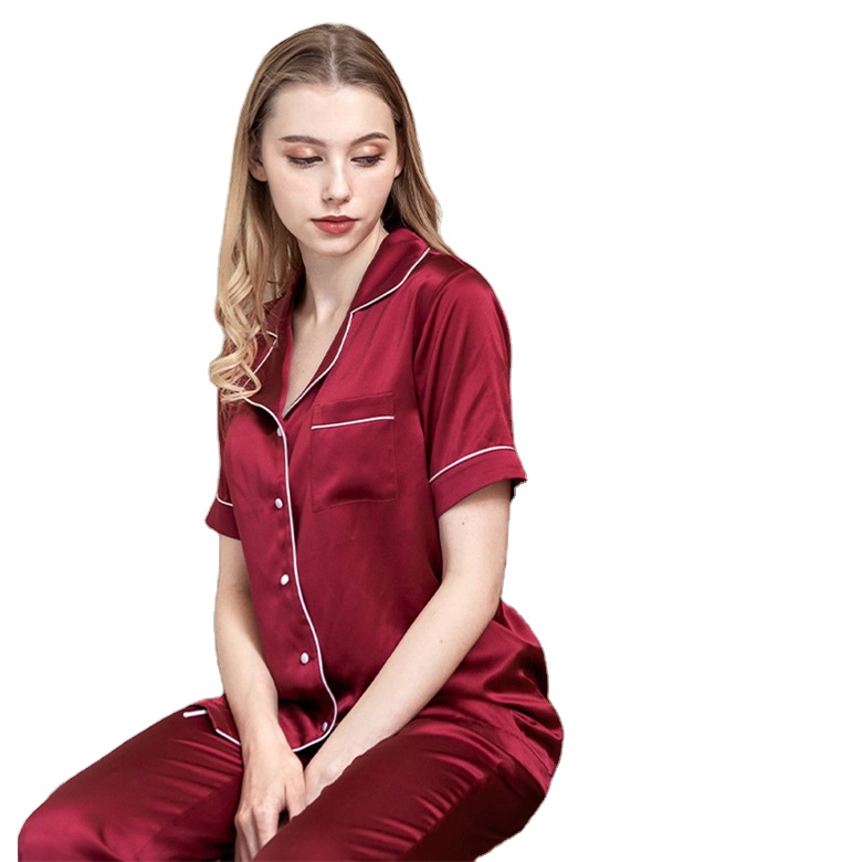 Высокое количество на заказ атласная одежда для сна женская ночная рубашка из двух частей Шелковый пижамный комплект