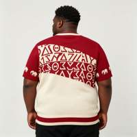 Pull tricoté personnalisé pour homme à manches courtes, jacquard lettres grecques, broderie éléphant sur manches, col rond