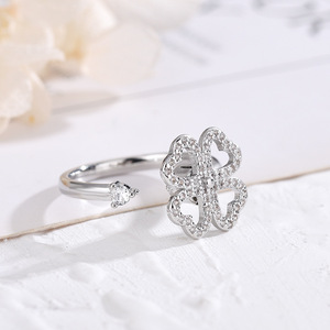 Four Leaf Clover Rotating <b>Ring</b> Micro Pave <b>Crystal</b> Flower Design Jewelry Gift For Women - Product Image 2