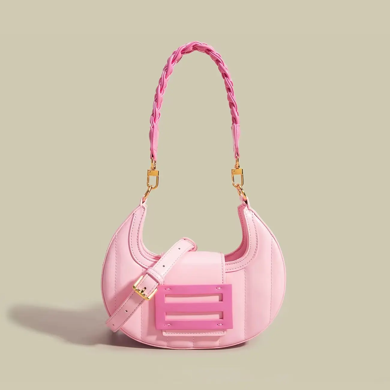new trendy luxury women handbags fashion pink underarm bags female half moon shoulder bag