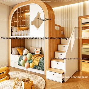 Letto a Castello in Legno Massello Minimalista per Bambini e Adulti, per Piccoli Appartamenti, con Recinzione di Sicurezza, <span class=keywords><strong>Dimensioni</strong></span> Personalizzabili, Multifunzionale - Product Image 1