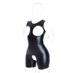 Scarletsin R-76 Combinaison de bondage une pièce pour adulte en cuir verni épais, style momie, avec sangles de fixation et décolleté révélant - Product Image 1
