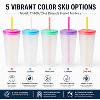 Gobelets réutilisables de 24 oz pour thé Boba, qualité alimentaire, avec couvercle et paille, en Tritan, anti-fuite, compatibles lave-vaisselle, pour café et eau, vente en gros
