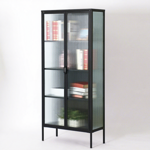 Mueble de Metal y Vidrio para el Hogar, Vitrina de Vidrio Ondulado de 2 Puertas, Mueble de Almacenamiento de Libros, Vitrina para Exhibición de Vino - Product Image 1