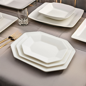 Piatto da Cena Ottagonale Moderno in Ceramica, Piatto di Servizio Bianco in Porcellana a Otto Lati, Pezzo Singolo <span class=keywords><strong>per</strong></span> Hotel, Ristoranti, Matrimoni, Feste - Product Image 1