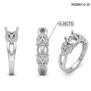 Solid 14k White Gold Natural Diamond Floral Leaf Motif Vintage Semi Mount Engagement Ring Blank Setting Bridal Fine Jewelry - Product Image 5