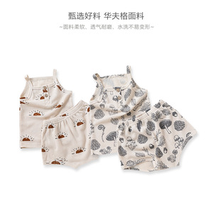 <span class=keywords><strong>Pijama</strong></span> de bebé de verano de estilo danés estampado nórdico Waffle Jersey tela transpirable Correa <span class=keywords><strong>pijama</strong></span> conjunto para niños - Product Image 3