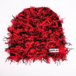 Großhandel Custom Cuffed Fuzzy Mohair Strick Warm Winter Fisherman gestrickt Y2K Distressed Beanie Hut