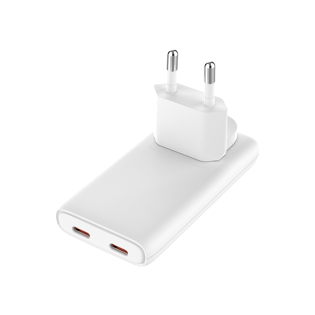 65W Ultra Slim Travel Adapter Dual Port Gan Wall Charger Flat USB C Fast Charger Plug for Laptops MacBook iPad iPhone Samsung
