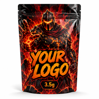 Sachet Mylar personnalisé 3,5g Za Pack avec logo personnalisé, pochette brillante à fermeture éclair, sac d'emballage stand-up motif dessin animé Lava Warrior