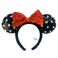 Bandeau oreilles de souris en cuir Minnie, avec nœud à sequins, accessoire de cheveux pour fêtes, pour parcs d'attractions de Shanghai