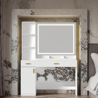 Table de maquillage de luxe Hanyee avec grand miroir, lumières LED, coiffeuse moderne pour chambre à coucher, table à langer avec rangement pour la maison