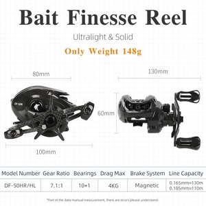 Carrete de Pesca Tsu Dark Wolf, 50 mm, Fibra de Carbono, Relación 7.1:1, Freno Magnético - Product Image 4