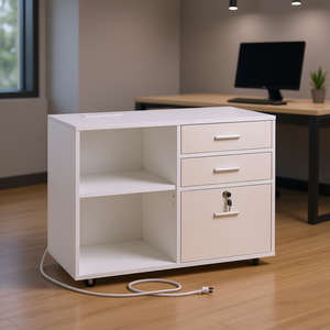 Armoire de classement mobile en bois blanc à 3 tiroirs avec serrure à clé pour bureau à domicile - Product Image 2