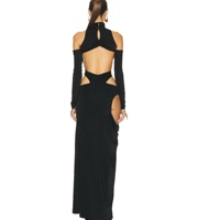 Halter demi manches poitrine dos taille évidé collier Sexy avec une jupe plissée ensemble pour dames soirée Maxi robe
