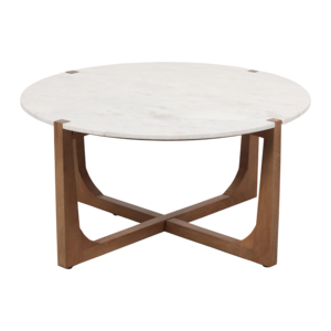 Tavolino da Caffè Minimalista Ovale con Piano in Marmo e Base in Legno, Arredamento per Soggiorno - Product Image 4