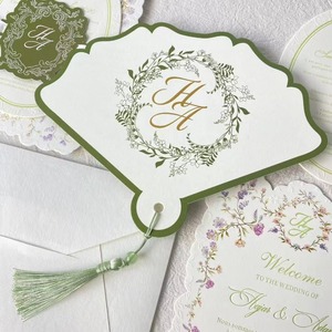 Juego de Invitaciones de Boda Personalizadas Premium con <span class=keywords><strong>Tarjeta</strong></span> de RSVP y Cronograma, Papel de Arte de 600g, Invitación con Relieve Floral 3D y Borla - Product Image 3