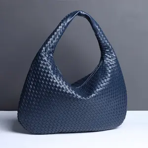 2024 New hand-woven portable dumpling bag fashionable all-match shoulder underarm bagRetro Argyle Shape Embroidery Han