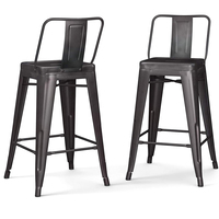 Ensemble de 4 tabourets de bar en métal, tabourets de bar de hauteur comptoir avec dossier, style industriel, tabouret de comptoir intérieur, chaise de bar moderne