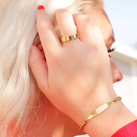 Bracelet barre incurvée gravable en or 18 carats PVD, perles, acier inoxydable 316L, réglable, personnalisable, étanche, pour femme