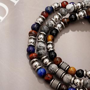 패션 스테인레스 스틸 호랑이 눈 지도 돌 청금석 페르시 탄성 수제 조정 팔찌 유행 보석 남자 - Product Image 5