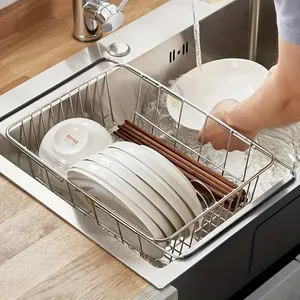 Égouttoir de cuisine pliable et extensible en acier inoxydable pour évier, résistant à la rouille, pour casseroles, bols, assiettes et verres - Product Image 2