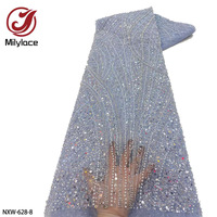Nouveau tissu de dentelle de paillettes de paillettes de broderie de soirée perlée de luxe