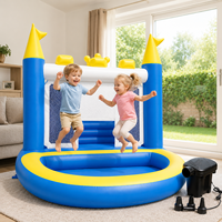 Château Gonflable Classique avec Plusieurs Tourniquets, Toboggan et Zone de Rebond pour Enfants, Centre de Jeu Thème Dessin Animé pour Fêtes en Jardin, Modèle Gonflable Basique