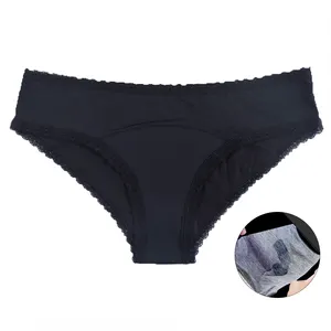 Shanhao riutilizzabile biancheria intima a tenuta stagna in pizzo cotone organico di bambù 4 strati assorbente mestruale per periodo mutandine solide tutti i giorni - Product Image 2