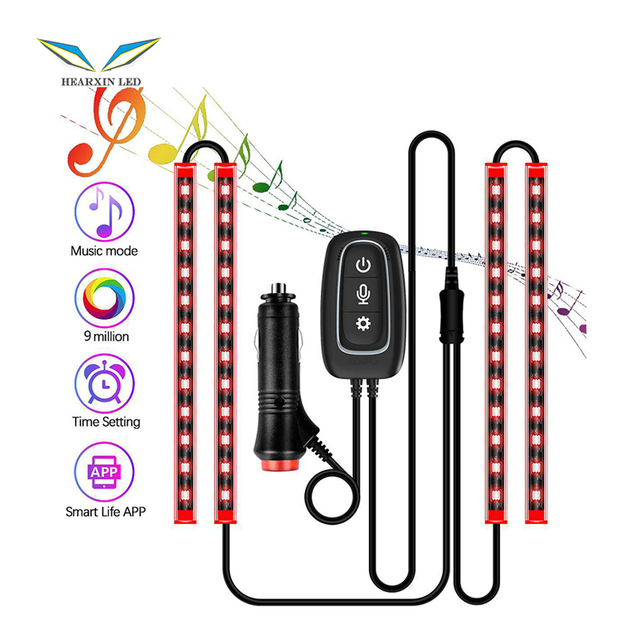 Led Car Foot Ambient Light With USB Cigarette Lighter Backlight Music Control App RGB Auto Interior Decorative Atmosphere Lights