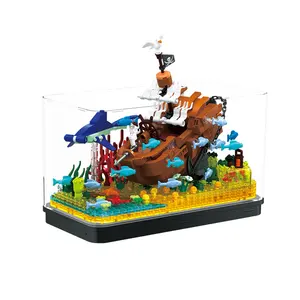 Neuzugang DIY-Puzzle Fischentank Mini-Baustein-Set Ozeanwelt Tier Titanic und Schwarze Perle Schiff Modell Ziegel-Sets