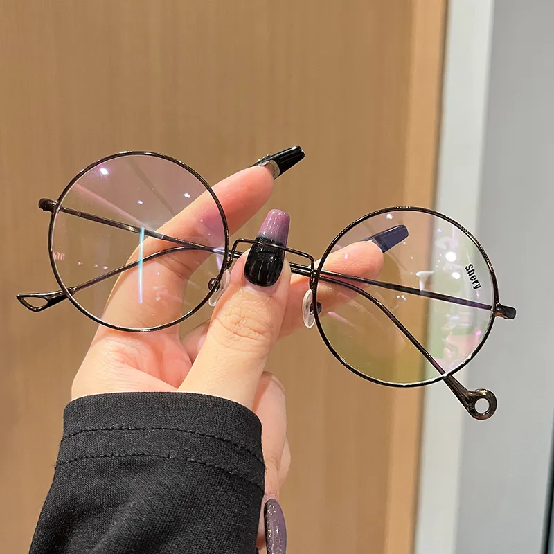 Glazzy, lentes transparentes sin dioptrías, gafas de Metal con forma redonda, montura pequeña, decoración, gafas de lectura para ordenador