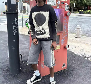 T-shirt à manches longues double couche en coton personnalisé de haute qualité pour hommes Design surdimensionné col rond imprimé-T-shirt à écran de gros - Product Image 3