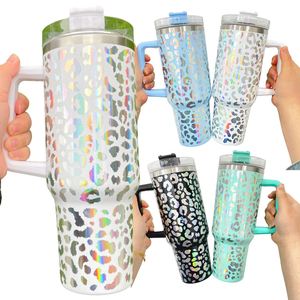 Wholesale Bulk <b>40oz</b> Vinyl Wrap Decal Leopard Print Stainless Steel 40 Ounce <b>Tumbler</b> Outdoor Camping Cup Coffee Mug <b>With</b> <b>Handle</b> - Product Image 2